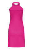 Sexy Solid Beading Halter Wrapped Skirt Dresses