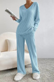 Casual Living Solid Pocket V Neck Long Sleeve Two Pieces