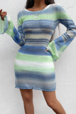 Sexy Striped Patchwork Backless O Neck Irregular Dress Dresses