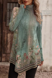 Casual College Floral Asymmetrical Turtleneck Tops