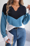 Casual Color Block Contrast Turndown Collar Tops