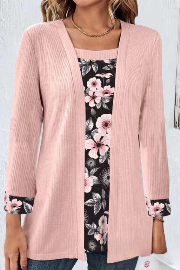 Sweet Elegant Floral Patchwork Square Collar Tops