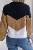 Casual Color Block Contrast Turndown Collar Tops