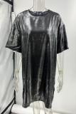 Casual Solid Slit O Neck T-Shirts
