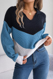Casual Color Block Contrast Turndown Collar Tops