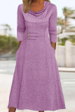 Casual Simplicity Solid Pocket Buttons Scarf Collar A Line Dresses