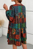 Bohemian College Print Patchwork O Neck Cake Skirt Dresses