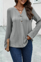 Casual Simplicity Geometric Buttons Solid Color V Neck Tops