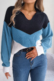 Casual Color Block Contrast Turndown Collar Tops
