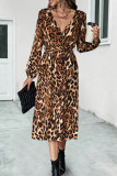 Casual College Animal Print Frenulum Printing V Neck A Line Dresses