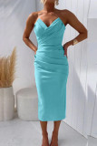 Sexy Formal Solid Fold V Neck Evening Dress Dresses