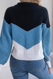 Casual Color Block Contrast Turndown Collar Tops