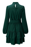Elegant Solid Patchwork Flounce Turtleneck Cake Skirt Dresses