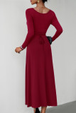 Elegant Simplicity Solid Frenulum U Neck Waist Skirt Dresses