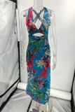 Sexy Vacation Floral Backless V Neck Printed Dress Dresses