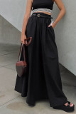 Street Solid Pocket Loose High Waist Type A Solid Color Bottoms(No Belt)