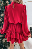 Elegant Solid Patchwork Flounce Turtleneck Cake Skirt Dresses