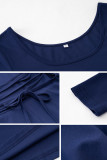 Elegant Simplicity Solid Frenulum U Neck Waist Skirt Dresses