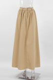 Street Solid Pocket Loose High Waist Type A Solid Color Bottoms(No Belt)