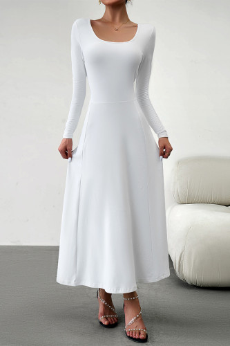 Elegant Simplicity Solid Frenulum U Neck Waist Skirt Dresses
