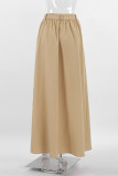 Street Solid Pocket Loose High Waist Type A Solid Color Bottoms(No Belt)