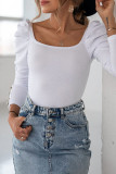Casual Elegant Solid Buttons Fold Square Collar Tops