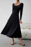 Elegant Simplicity Solid Frenulum U Neck Waist Skirt Dresses