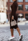 Elegant Solid Hollowed Out Slit Half A Turtleneck A Line Dresses