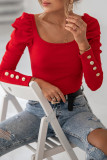 Casual Elegant Solid Buttons Fold Square Collar Tops