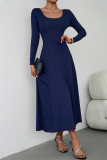 Elegant Simplicity Solid Frenulum U Neck Waist Skirt Dresses
