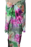 Elegant Floral Contrast Off the Shoulder Long Sleeve Two Pieces