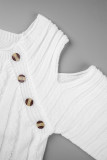 Casual Solid Buttons O Neck Tops
