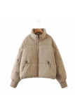 Casual Solid Pocket Zipper Mandarin Collar Outerwear