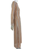 Sexy Street Color Block Slit Weave V Neck Long Sleeve Dresses