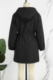 Elegant Solid Pocket Hooded Collar Outerwear