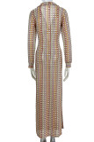 Sexy Street Color Block Slit Weave V Neck Long Sleeve Dresses