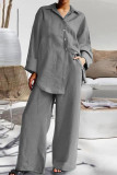 Casual Simplicity Solid Pocket Turndown Collar Long Sleeve Two Pieces