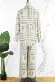 Casual Floral Pocket Turndown Collar Long Sleeve Two Pieces