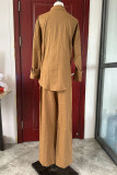 Casual Simplicity Solid Pocket Turndown Collar Long Sleeve Two Pieces