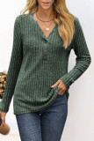 Casual Solid Buttons V Neck Tops