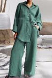 Casual Simplicity Solid Pocket Turndown Collar Long Sleeve Two Pieces