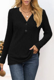 Casual Solid Buttons V Neck Tops