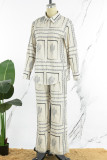 Casual Floral Pocket Turndown Collar Long Sleeve Two Pieces