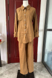 Casual Simplicity Solid Pocket Turndown Collar Long Sleeve Two Pieces