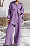 Casual Simplicity Solid Pocket Turndown Collar Long Sleeve Two Pieces