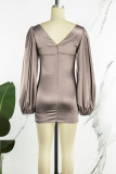 Elegant Solid Fold Square Collar One Step Skirt Dresses