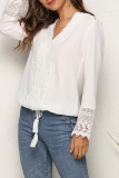 Elegant Simplicity Solid Lace Tassel V Neck Tops