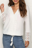 Elegant Simplicity Solid Lace Tassel V Neck Tops