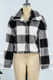Elegant Plaid Contrast Turndown Collar Outerwear