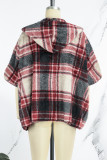 Street British Style Plaid Contrast Hooded Collar Outerwear